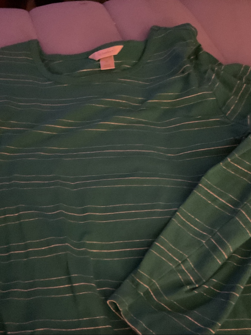 CJ Banks Teal Green Long Sleeve Crewneck with White Pinstripes